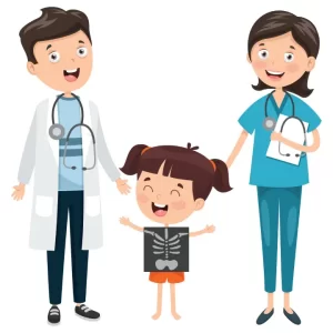 doctors with small child