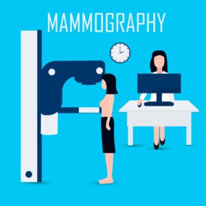 women getting mammogram