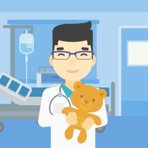 Doctor holding a child's teddy bear