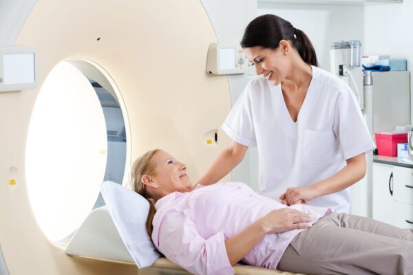 Female patient on MR table