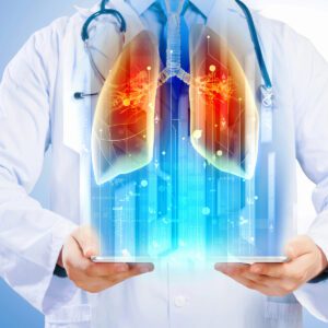 Doctor holding illustration of lungs