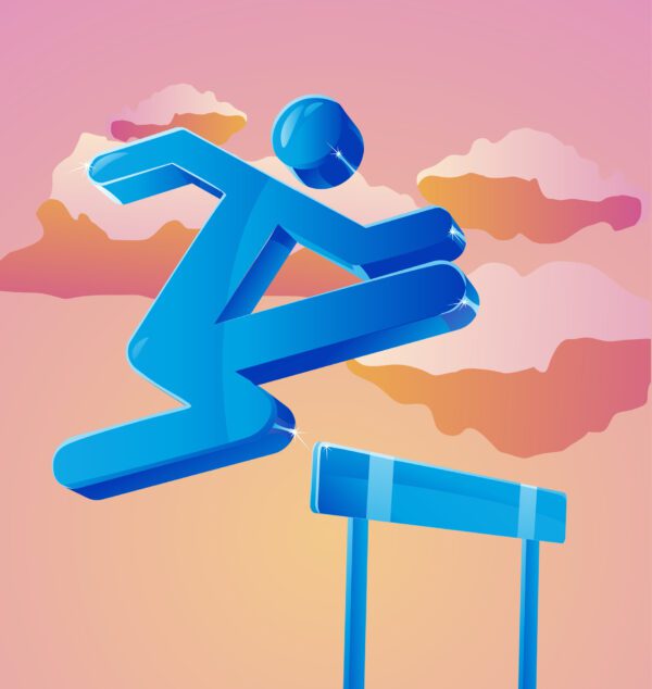 person jumping over a hurdle